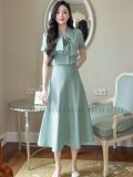  Set áo váy xanh mint cột nơ 