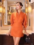  Set áo váy cam tay lửng cổ trụ 