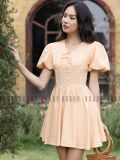  [TẶNG NÓN] Đầm caro vàng tay phồng [TÂM x ND] 