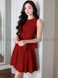  Set áo sát nách chân váy đỏ xếp ly 