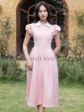  [TẶNG NÓN] Đầm hồng cổ trắng tay nhún [TÂM x ND] 