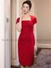  Đầm đỏ tà xếp 
