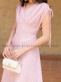  Đầm caro hồng nhún vai [TÂM x ND] 