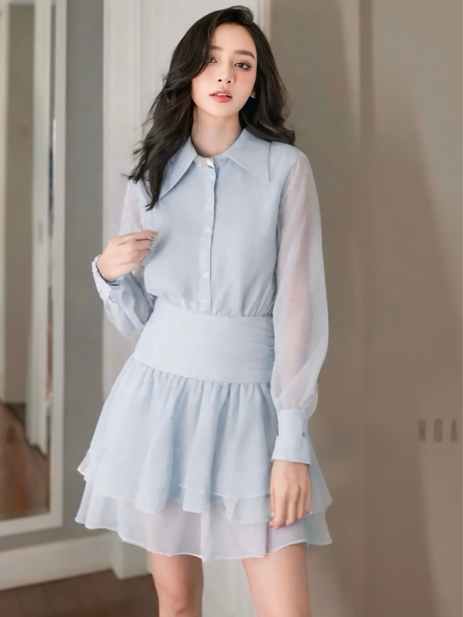  Đầm xám phối voan [GIANG x ND] 