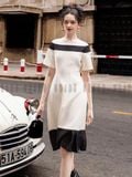  Đầm trắng cổ tròn phối đen [DIỄM x ND] 