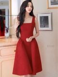  Đầm đỏ cổ vuông hai dây [GIANG x ND] 