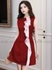  Đầm đỏ phối vạt hồng 