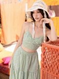  Set áo váy caro xanh xoắn ngực [TÂM x ND] 