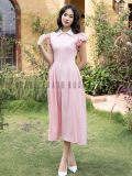  [TẶNG NÓN] Đầm hồng cổ trắng tay nhún [TÂM x ND] 