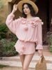  [TẶNG NÓN] Jumpsuit bẹt vai phối hoa 