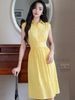  Đầm vàng cổ sơ mi 