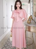  Đầm hồng tay xoè cột nơ 