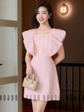 Đầm hồng cổ vuông cánh tiên 