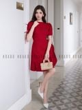  Đầm đỏ vạt xếp 
