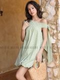  [TẶNG NÓN] Đầm bí caro xanh lệch vai [TÂM x ND] 