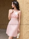  Đầm hồng cúp ngực nhún phối hoa [TÂM x ND] 