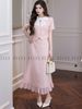  Set áo váy hồng cổ nơ trắng 