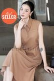  Đầm nâu cổ sơ mi 