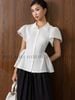 Set áo peplum trắng váy xếp ly