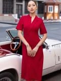  Đầm đỏ cổ vest xẻ tà [LM x ND] 