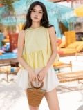  Set áo quần caro vàng tùng nhún [TÂM x ND] 