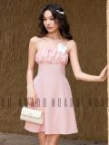  Đầm hồng cúp ngực nhún phối hoa [TÂM x ND] 