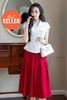  Set áo váy vest trắng đỏ 
