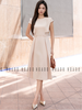  Đầm nude tay con xếp ly 