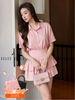  [TẶNG TÚI] Set áo váy sơ mi hồng 