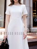  Đầm trắng cổ xéo 
