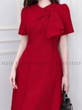  Đầm đỏ xoắn vai 