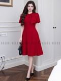  Đầm đỏ xoắn vai 