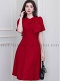  Đầm đỏ xoắn vai 