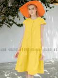  Đầm babydoll vàng tay con 