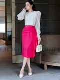  Set áo voan trắng váy hồng sen 
