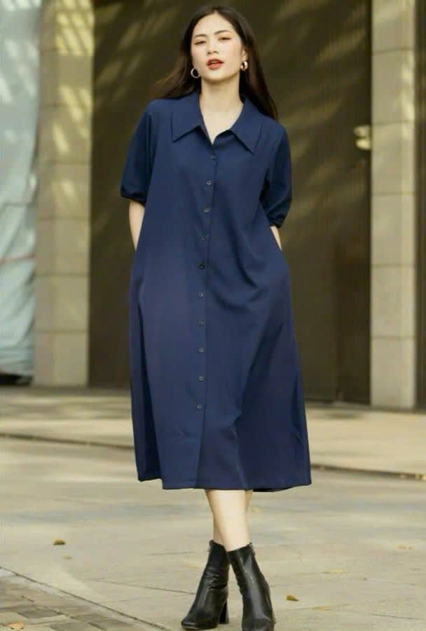  Đầm sơ mi xanh navy 