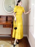  Set áo váy vàng cột nơ 