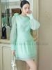 Đầm xanh mint voan đính hoa