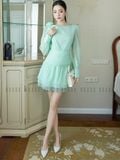  Đầm xanh mint voan đính hoa 