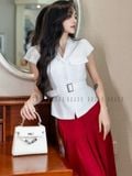  Set áo váy vest trắng đỏ 