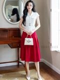  Set áo váy vest trắng đỏ 