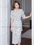  Đầm sơ mi chấm bi tay lửng 