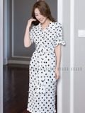  Đầm sơ mi chấm bi tay lửng 