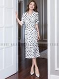 Đầm sơ mi chấm bi tay lửng 