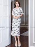  Đầm sơ mi chấm bi tay lửng 