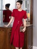  Đầm đỏ xếp ly tà đắp 