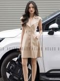  [TẶNG TÚI] Đầm nâu cổ vest tay con 