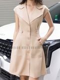  [TẶNG TÚI] Đầm nâu cổ vest tay con 