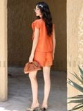  Set áo tầng cam quần short 