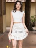  Set áo váy chấm bi nhún vai 